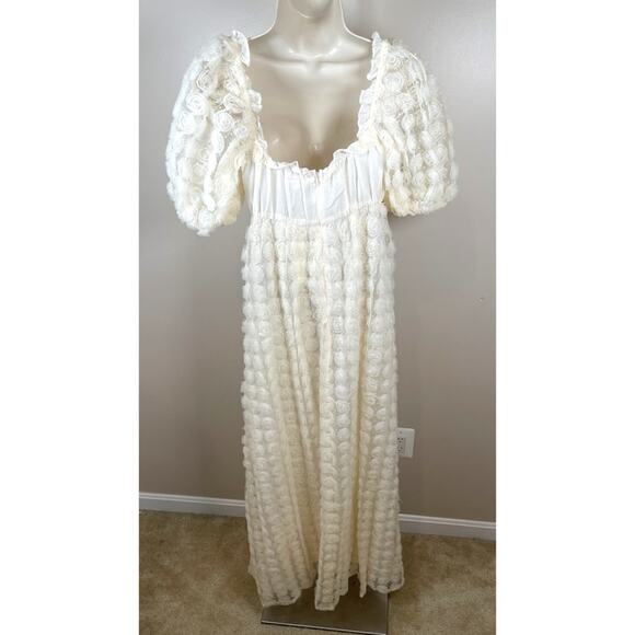 FOR LOVE & LEMONS Josey Rosette Puff Sleeve Bridal White Maxi Dress Size XXS - Picture 8 of 10